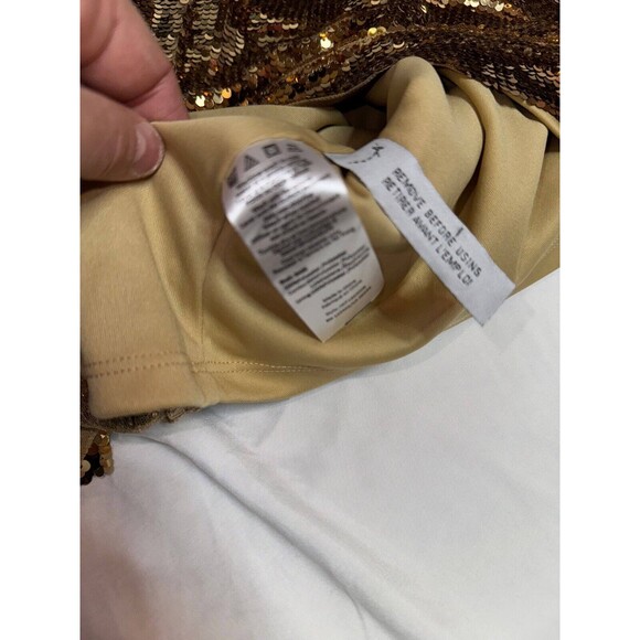Issac Mizrahi Pencil Skirt Size SP Gold Black Sequin Front Bow Disco Glamour Hot - Picture 4 of 7